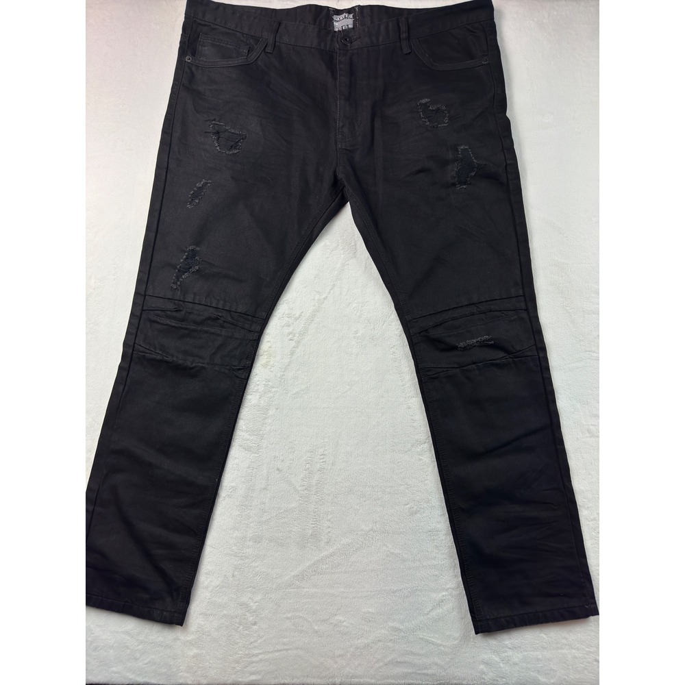 Smoke Rise Mens Black Distressed Moto Jeans Ripped Streetwear Pants 44x32